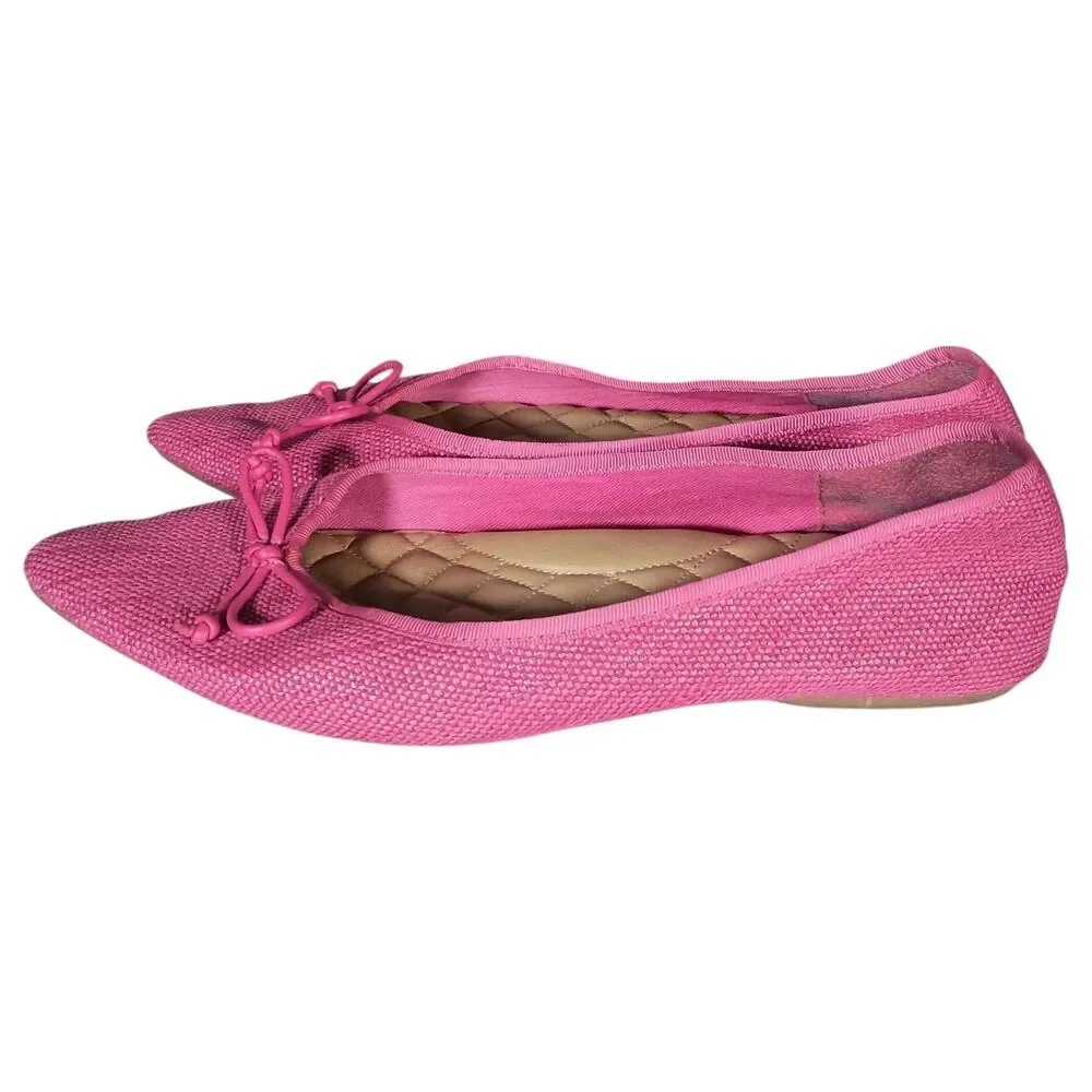 Birdies The Goldfinch Raffia Flats Shoes Pointed Toe Bow Pink Womens 8